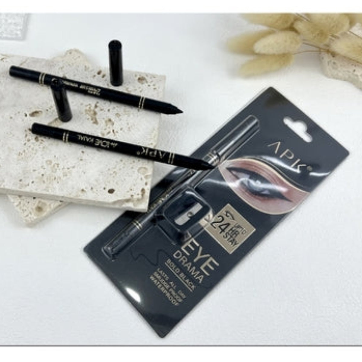 APK Bold Black Kajal Pencils with Sharpener | Upto 24 Hours Stay | Waterproof | Smudge Free
