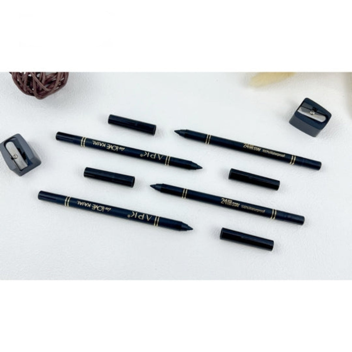 APK Bold Black Kajal Pencils with Sharpener | Upto 24 Hours Stay | Waterproof | Smudge Free