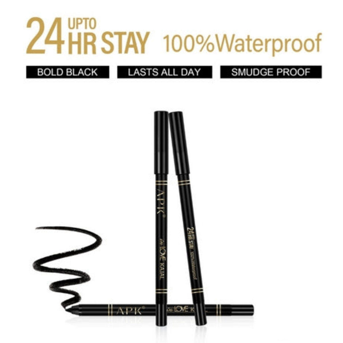 APK Bold Black Kajal Pencils with Sharpener | Upto 24 Hours Stay | Waterproof | Smudge Free