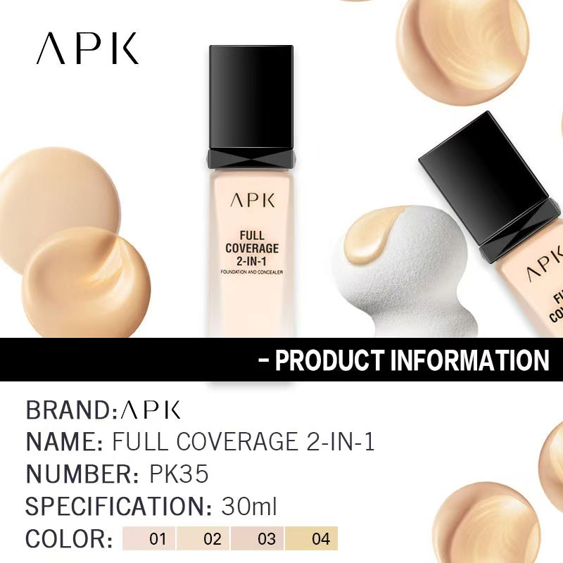 APK Full Coverage 2-in-1 Foundation and Concealer – Moisturizing, Long-Lasting