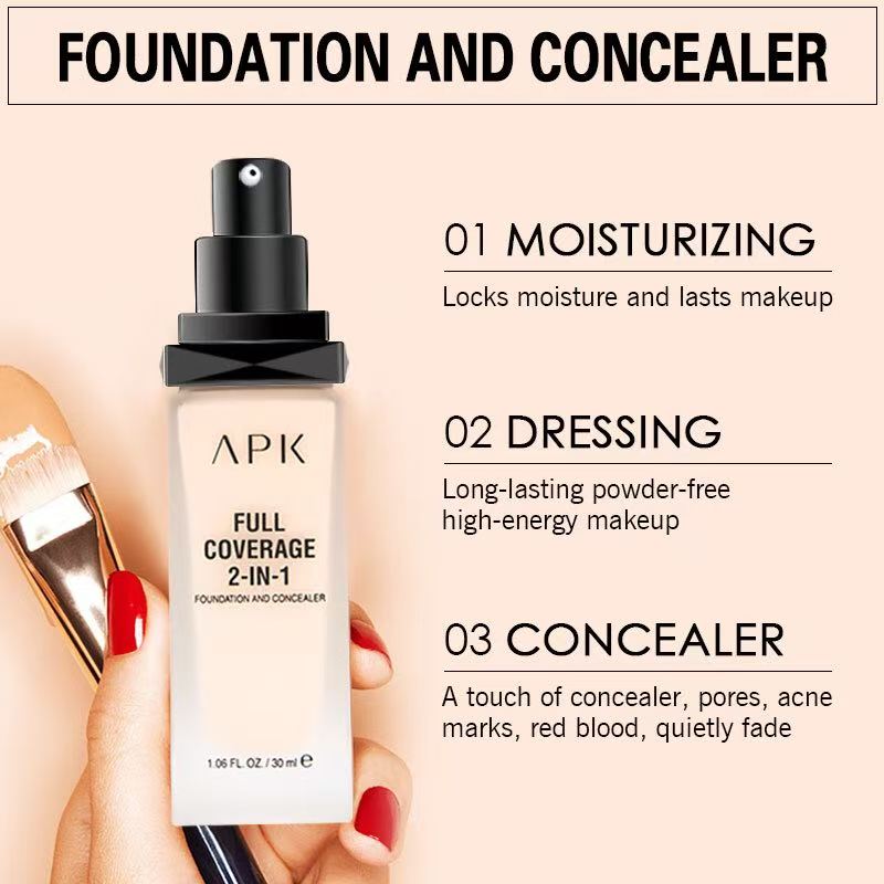 APK Full Coverage 2-in-1 Foundation and Concealer – Moisturizing, Long-Lasting