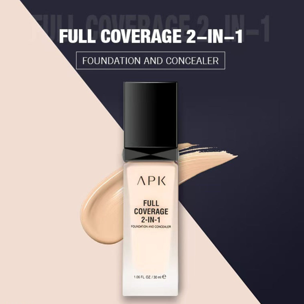 APK Full Coverage 2-in-1 Foundation and Concealer – Moisturizing, Long-Lasting